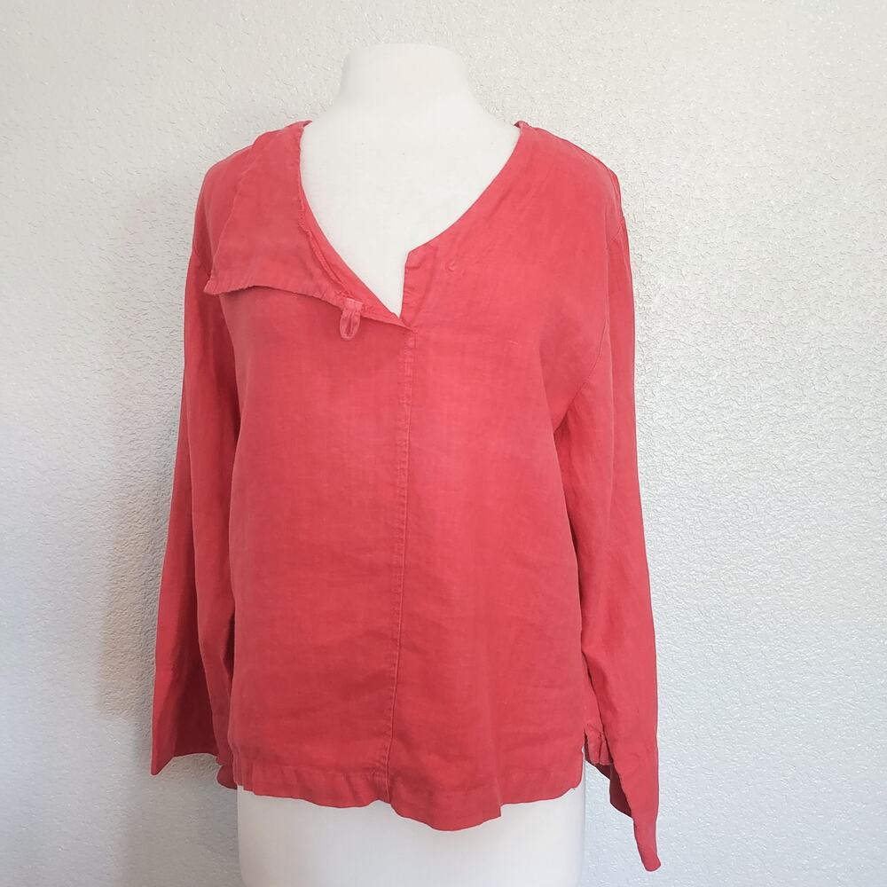 Habitat Coral Pink 100% Linen Long Sleeve Blouse